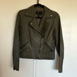 BCBG MaxAzria Army Green Leather Moto Jacket Size M